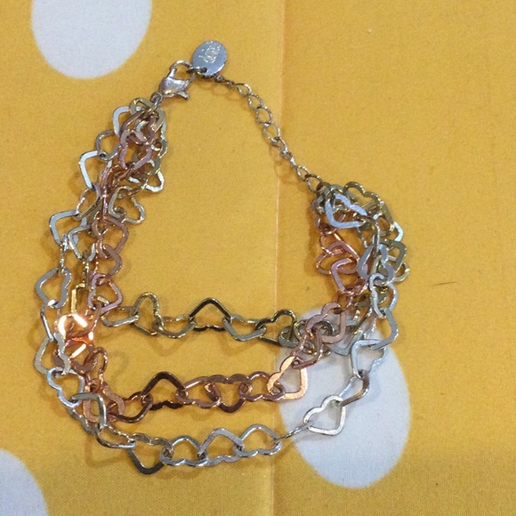 Multi strand mix metal chain bracelet with heart chains. - Picture 2 of 2